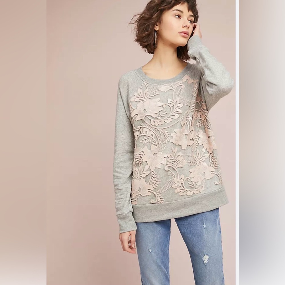 Anthropologie Eva Franco Manor Lace Appliqué Sweatshirt M - Picture 2 of 12